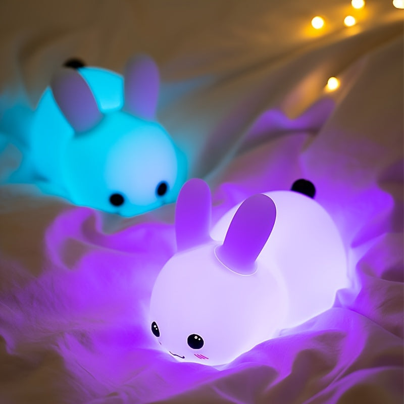 1 Jade Rabbit Silicone Night Light Creative Gift USB Charging Colorful Remote Control Dimming Touch Sleep LED Lights
