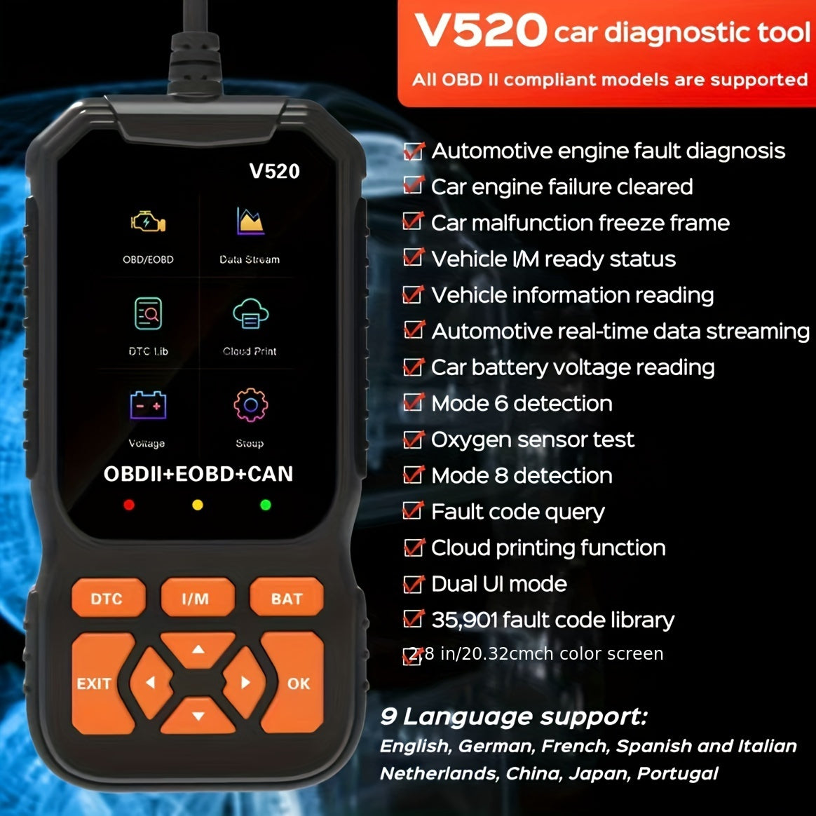 V520 Professional OBD2 Scanner Heavy-Duty Code Reader
