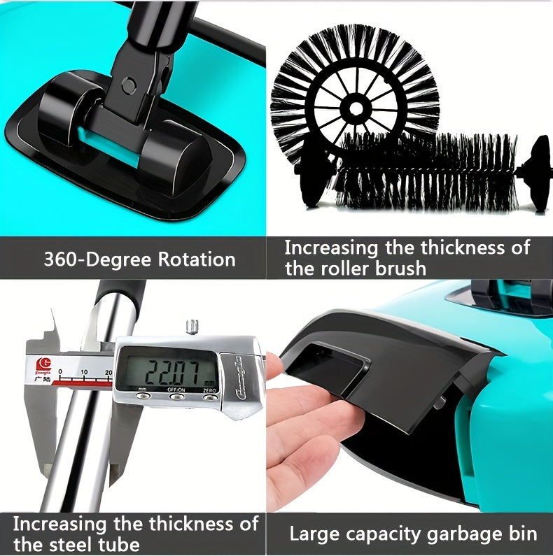 3-in-1 Cordless Push Broom Dustpan & Mop Combo - Lightweight Ergonomic Handle, Durable Plastic for Hardwood Floors & Tile - Space-Saving Multi-Functional Cleaning Tool for Home Use, Modern Aesthetic, Efficient Design