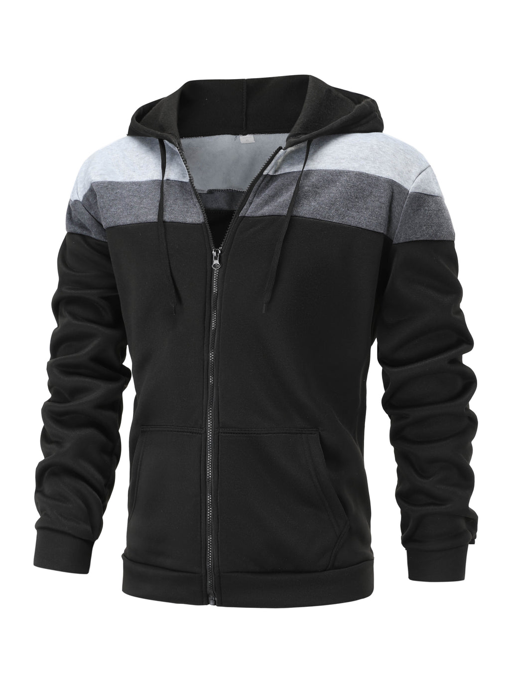 Men'S Casual Hooded Sweatshirt, Solid Color Zip-Up Pullover, Long Sleeve Polyester Knit Fabric, Regular Fit with Slight Stretch, 160gsm - Autumn/Winter Fashion