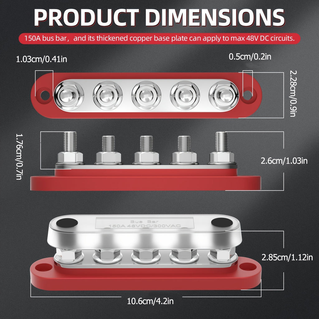 150A 48V DC Automotive Busbar, Used In Yacht, Boat, RV, Car Circuit Modification, Busbar Box.