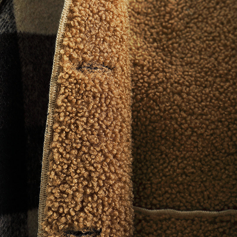 Boys' Long Sleeve Plaid Fleece-Lined Jacket with Button Front & Pockets