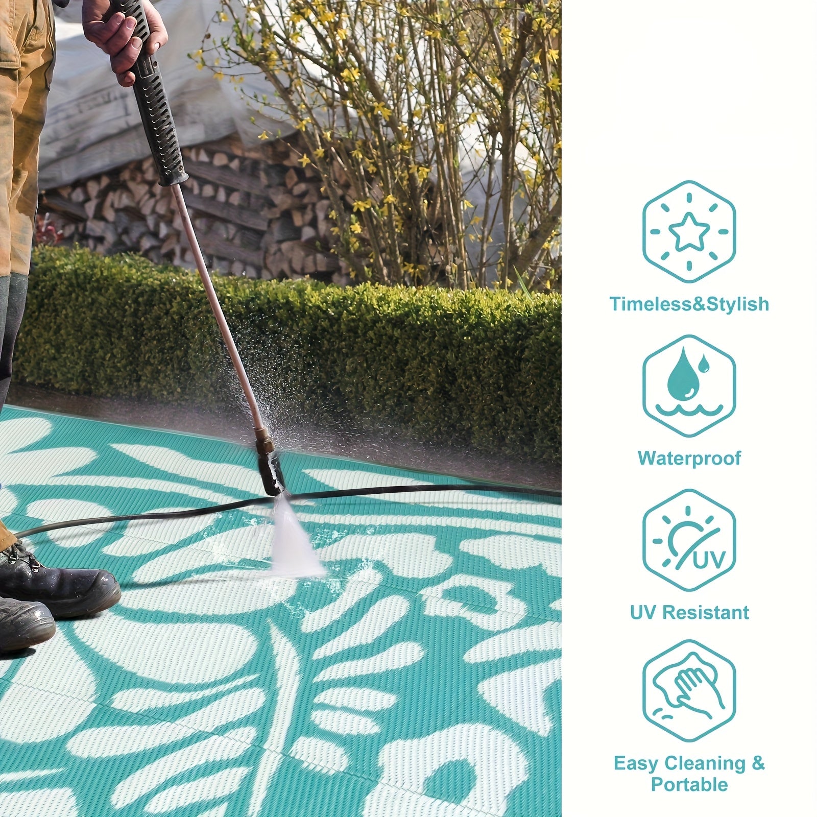 [Waterproof Outdoor Rug] Waterproof Plastic Straw Outdoor Rugs | Large Reversible Portable Outside Lightweight Area Rug For RV, Backyard, Balcony, Beach, Picnic