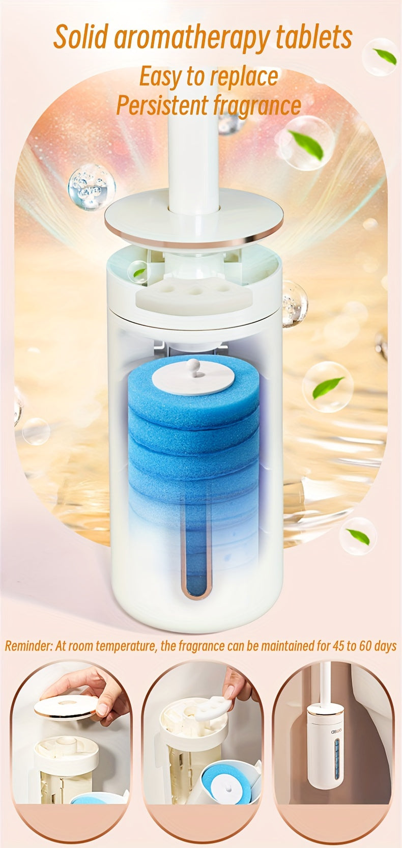 1 Set With 24 Brush Heads, Or Separately Equipped With 32 Brush Heads And 4 Aromatherapy Sticks, Disposable Sponge Brush Heads With Cleaning Solution, Plastic Toilet Brush, Toilet Brush Holder Set, Automatic Opening And Closi