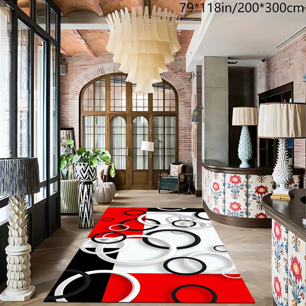 Luxury Modern Black, White & Red Circle Pattern Area Rug - Ultra-Soft Crystal Velvet, 800gsm, Non-Slip Backing, Machine Washable for Living Room, Bedroom, Kitchen, and More, Rugs for Living Room, Plastic Dot Pattern, Winter W