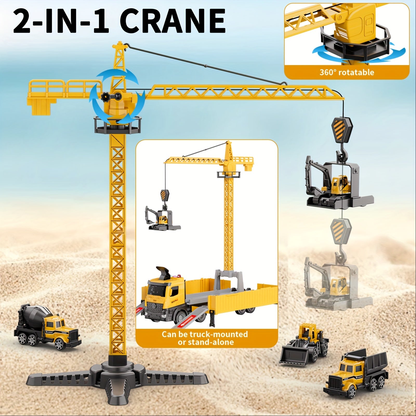 Construction Truck Toys Set - 3-6+ Years Old Boys' Carrier Truck with Crane, Excavator, Bulldozer, Dump Trucks, Cement Truck, Alloy Vehicle Toys for Christmas, Easter, Birthday Gifts