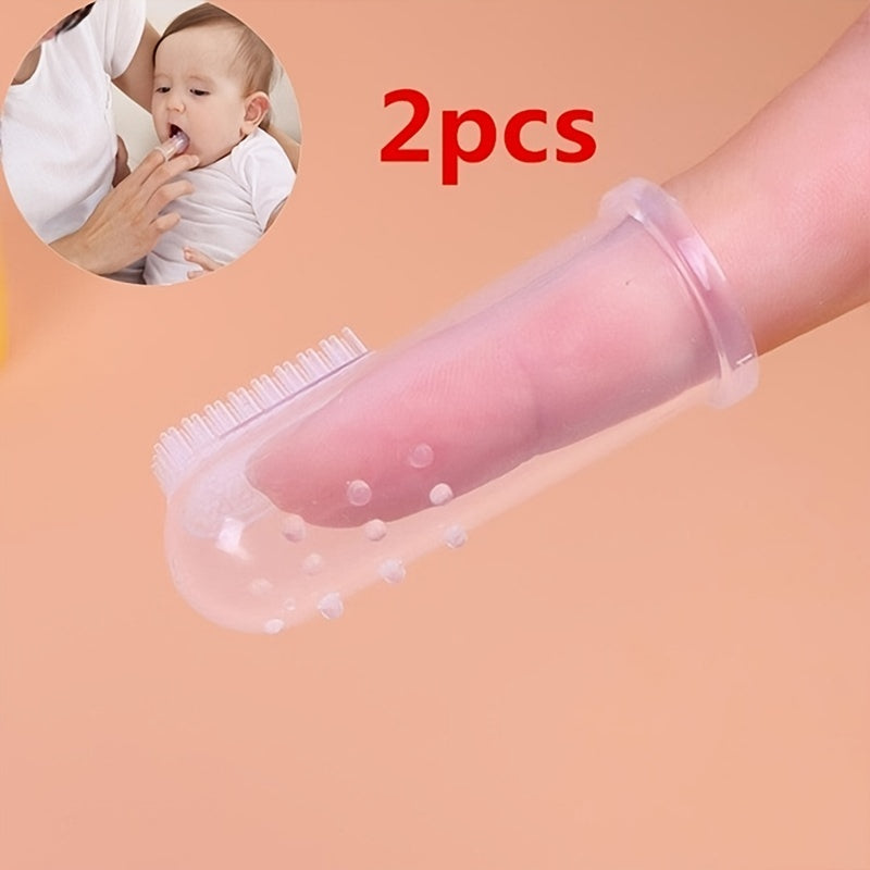 2pcs Silicone Finger Toothbrush: Safe Oral Cleaning With Thumb Sleeve Tongue Moss Cleaning Brush.