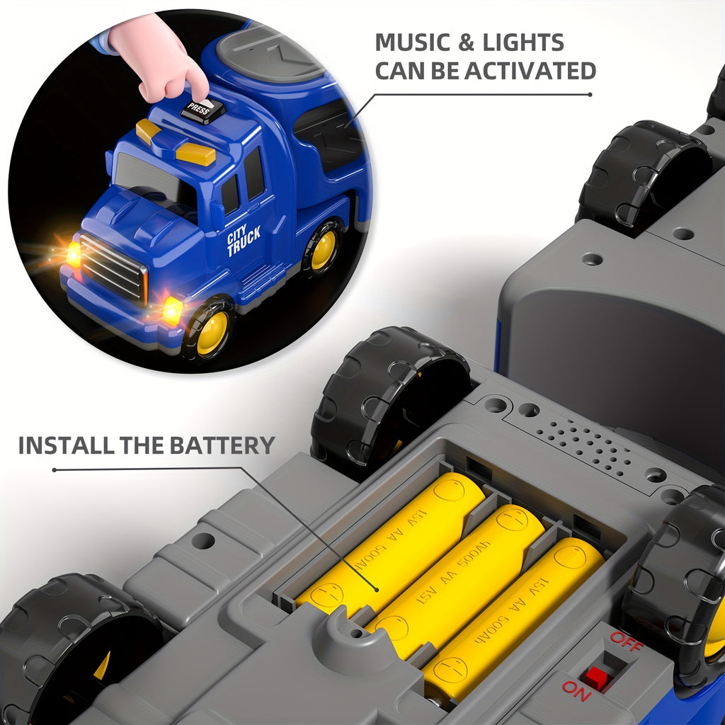 Toys Trucks Cars for Boys, 5in 1 City Truck Car Toys for 3 4 5 Years Old Boys Girls Kids Birthday Gifts, Boy Toys Car Trucks Vehicles Friction Power Toys with Light Sound