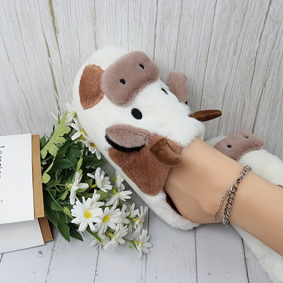Women'S & Men'S Fuzzy Cow Slippers - Plush Winter Indoor House Shoes with & Cow Print,