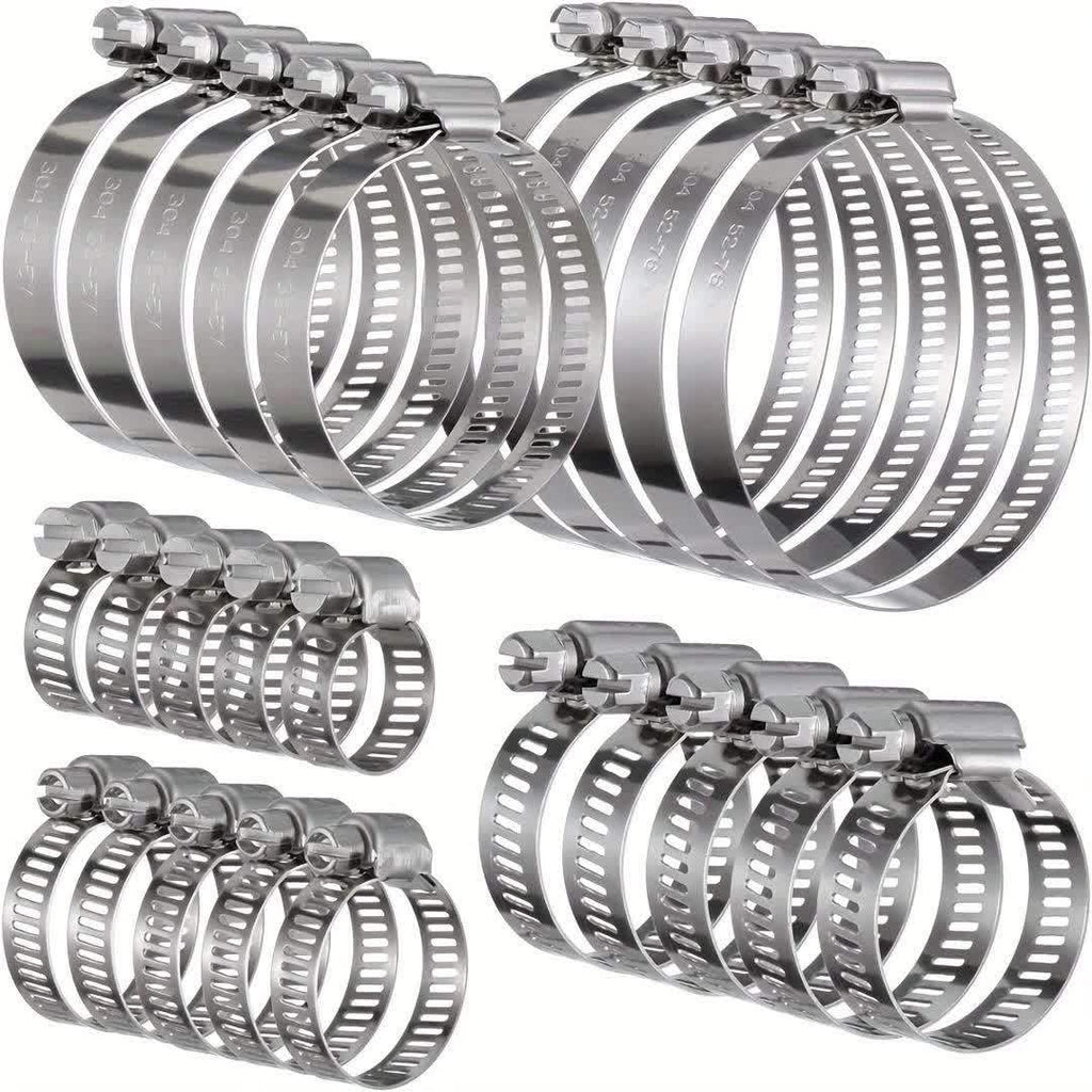 25pcs Heavy-Duty 304 Stainless Steel Hose Clamp Assortment Kit