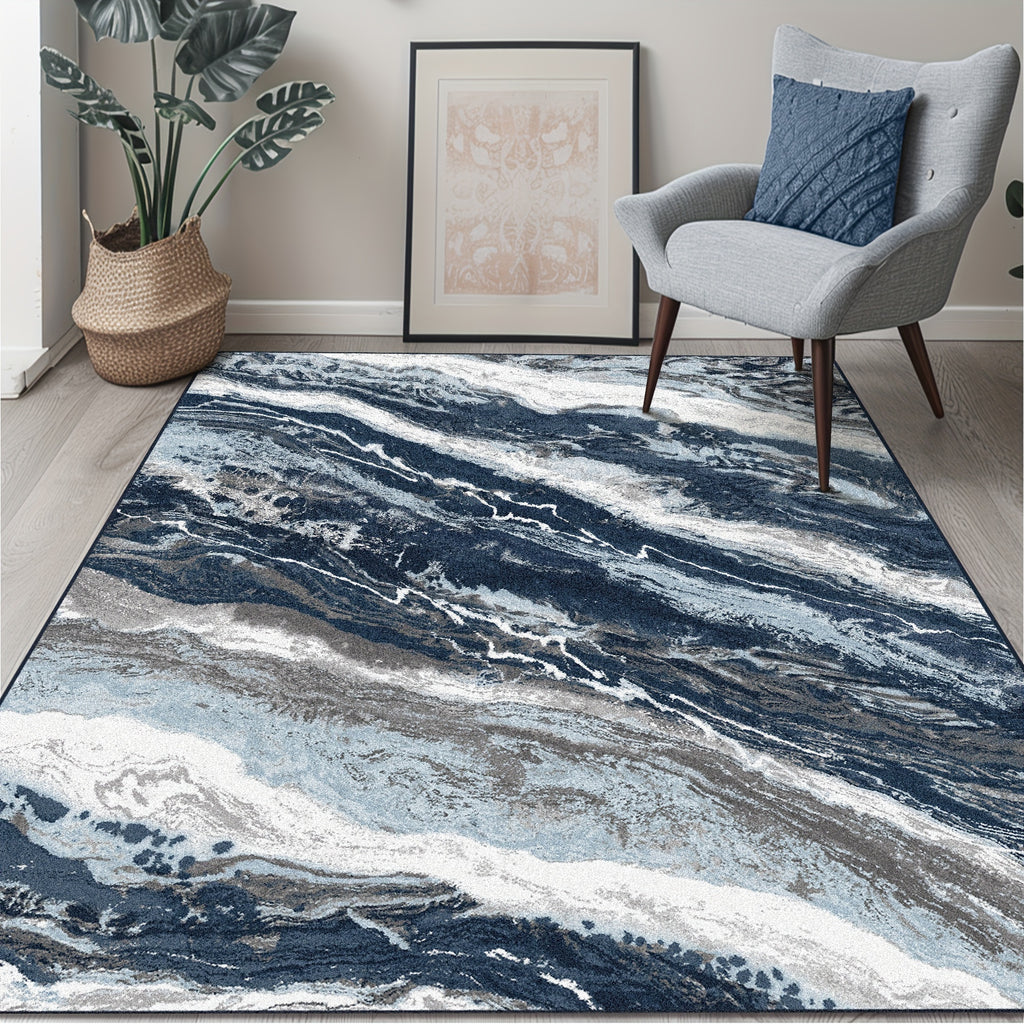 Area Rugs For Bedroom Living Room Machine Washable Large Modern Abstract Soft Hallway Runner Rug, Non Slip Carpet With Gripper, Blue