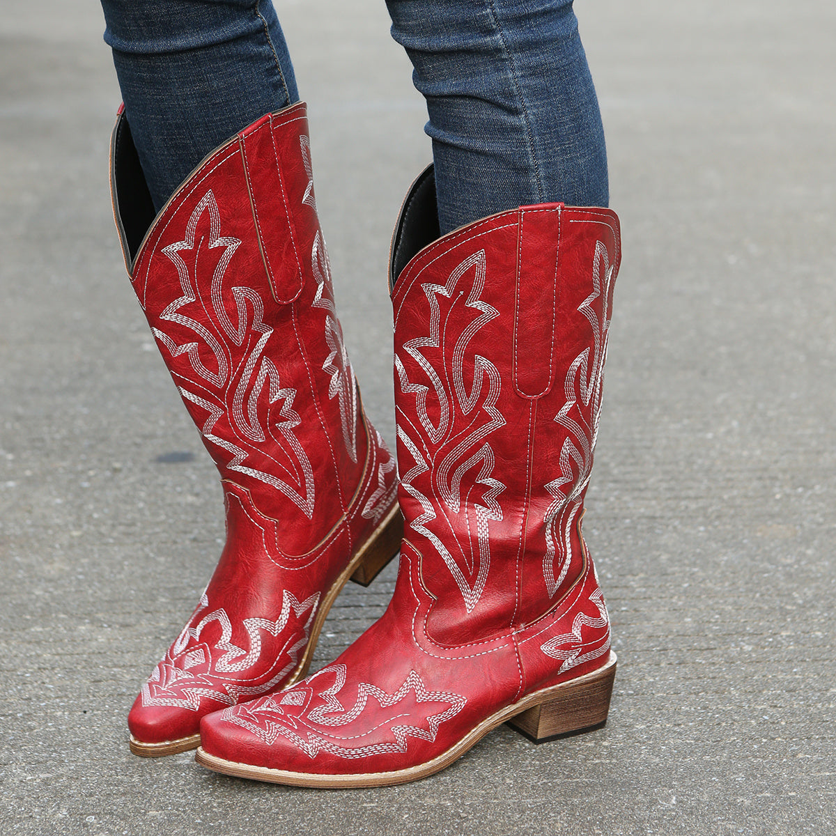[Retro Cowgirl Boots] Retro Style Women's Western Mid Calf Boots | V-cut Embroidery Cowgirl Boots, Pointed Toe Slip On Shoes