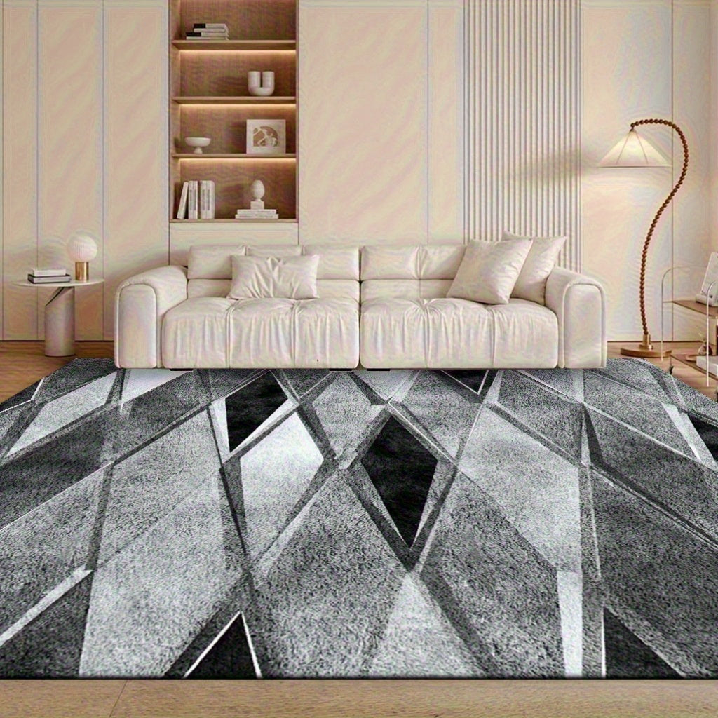 Modern Geometric Diamond Pattern Mat, Soft Non-Slip Machine Washable, Perfect for Bedroom Living Room Office and Game Room Decor, Ideal for Christmas Halloween Easter Thanksgiving and More, in Silvery Gray and Black, Rugs for