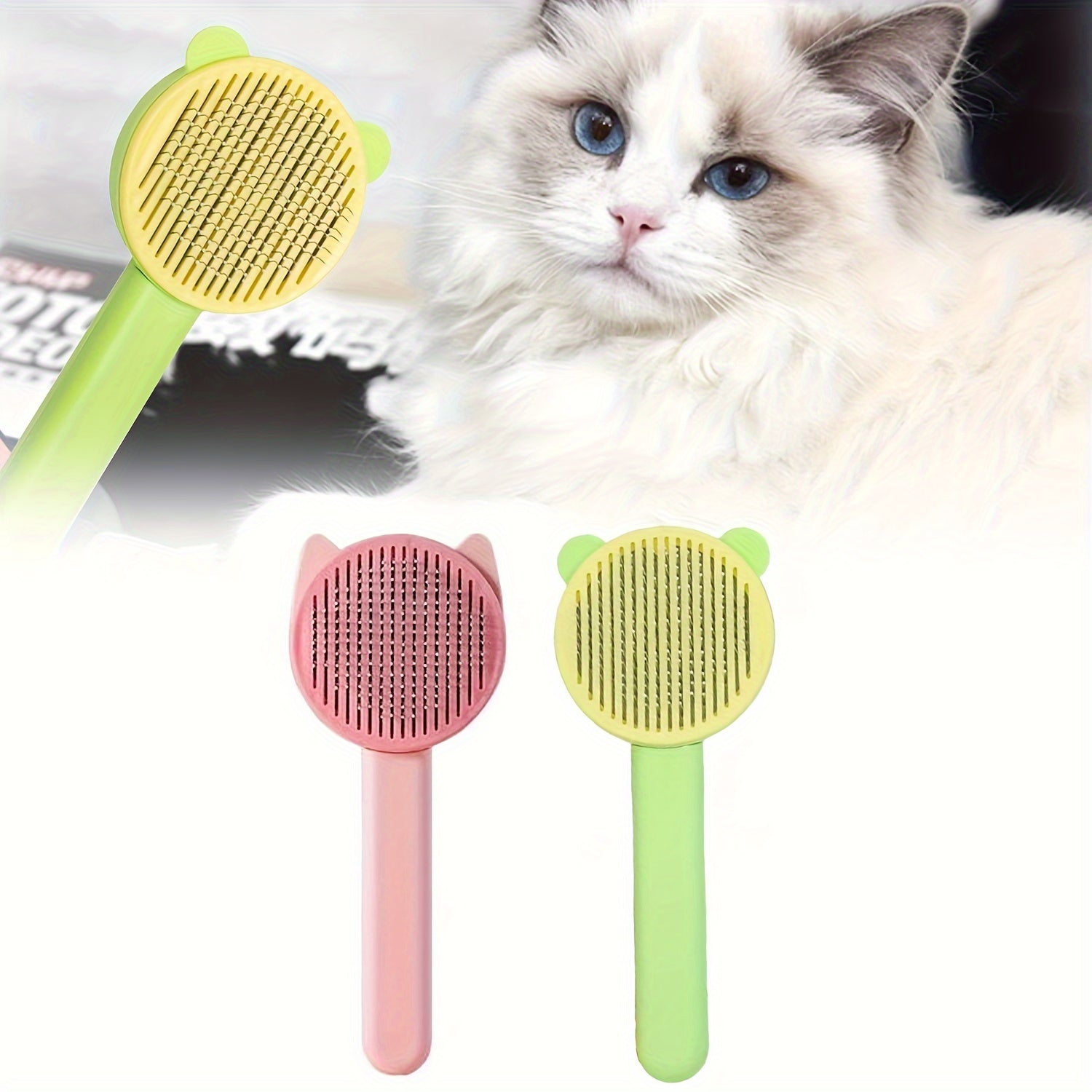 Self-Cleaning Cat Grooming Brush: Easy, Efficient Fur Removal & Shine Enhancement for Your Pet