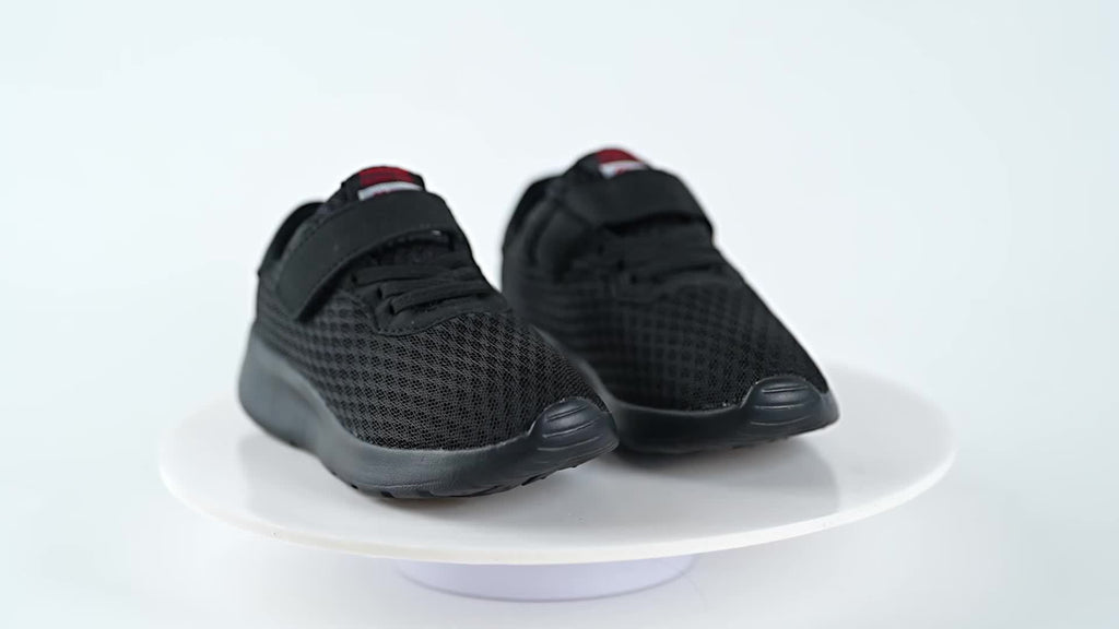 Fashionable Double Mesh Casual Sports Shoes for Boys, Suitable for Children Aged 8-12, Available in All Black And Sizes 28-39.