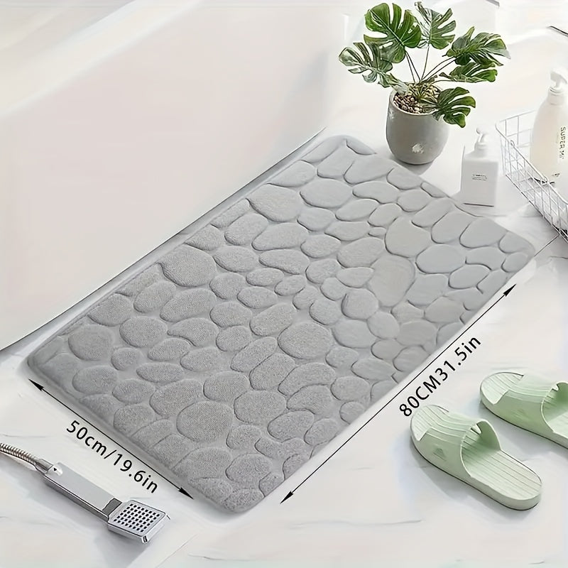 3pcs Memory Foam Bathroom Mat Set - Non-Slip, Soft & Comfortable Shower Rugs with Stone Embossed Design - Includes U-Shape Toilet Mat & Bath Rug - Machine Washable Polyester Fiber - Perfect for Home Decor