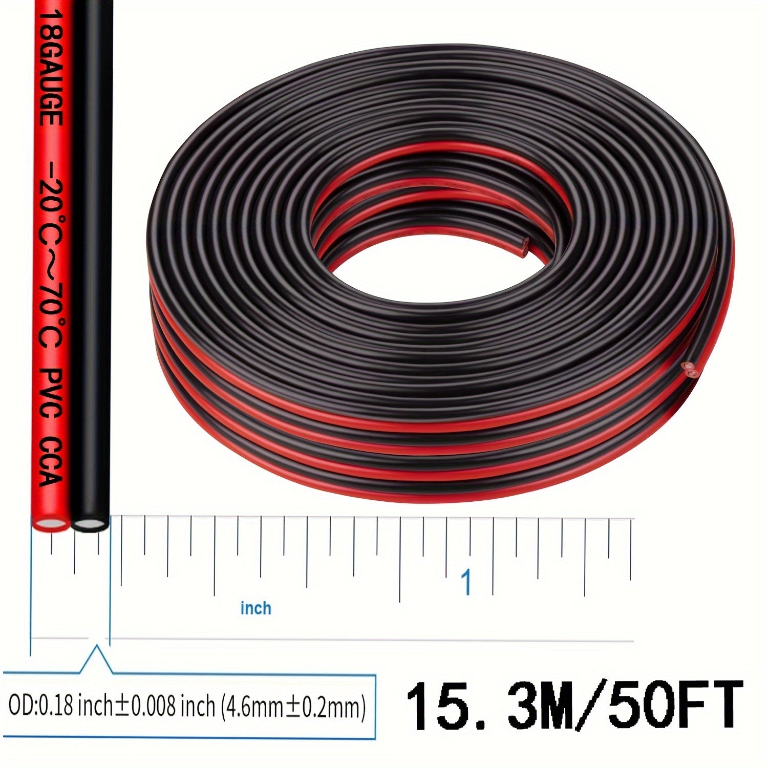 1pc 12 Gauge Twin Conductor Wire, 110V/220V Metal Electrical Cable, Red and Black PVC Insulated Copper Clad Aluminum Extension Cord for High Powered Speakers, LED, Automotive - No Battery Required