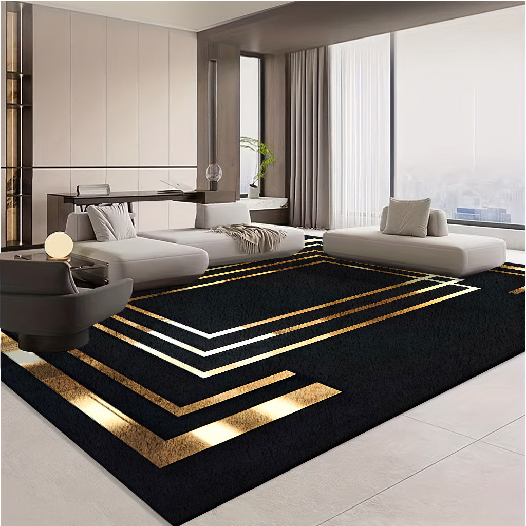 Luxurious Velvet 850g/m² Extra Large Area Mat - Modern Geometric Design with Golden Accents, Soft & Durable Polyester, Machine Washable & Non-Slip Backing, Perfect for Living Room, Bedroom, Office, or Game Room, Rugs for Liv