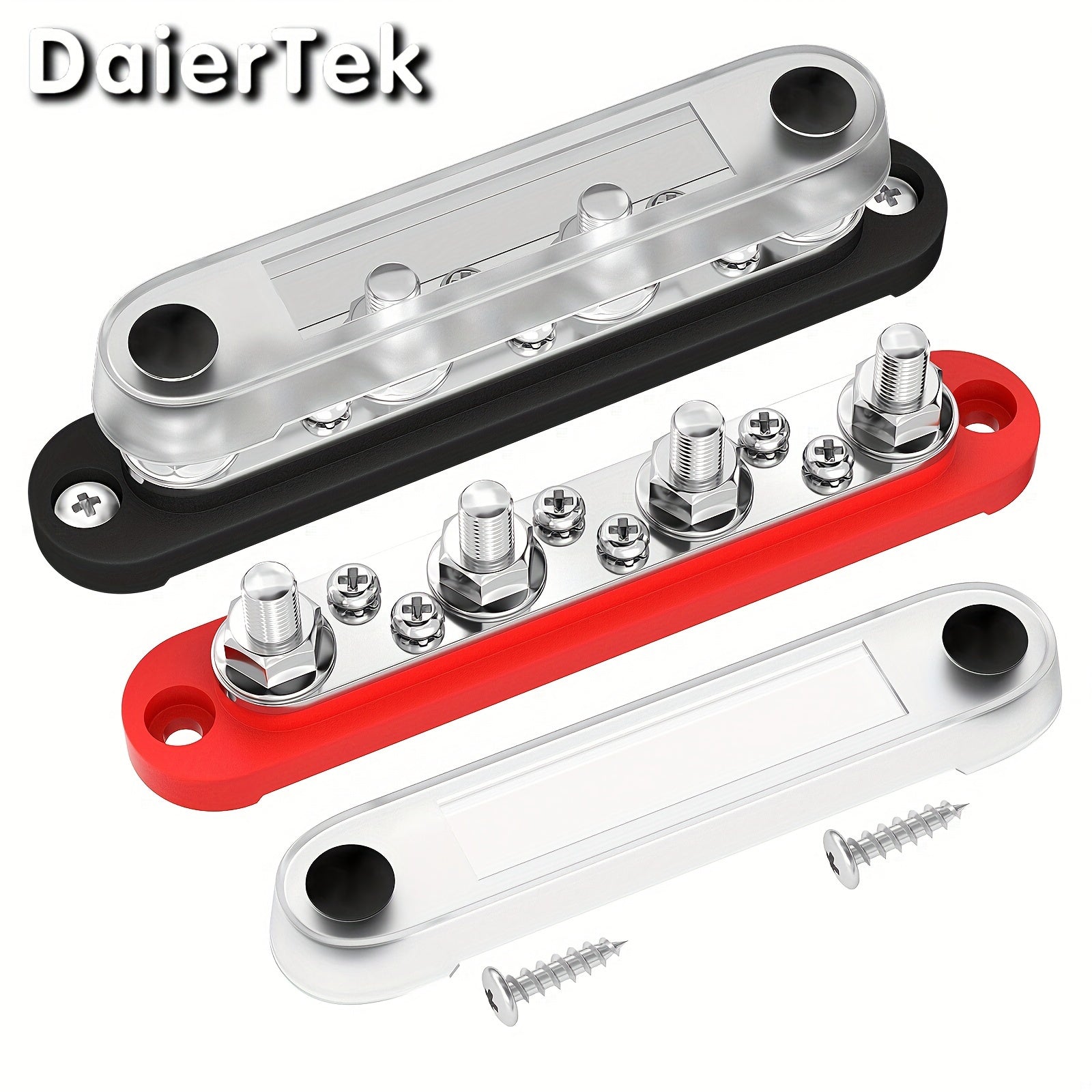 12V Bus Bar Terminal Block 4 x 5/16" (M8) Terminal Stud 6 x #8 (M4) Screw Terminal Positive & Ground Power Distribution Block With Cover Marine Battery Bus Bar For Automotive Car Boat