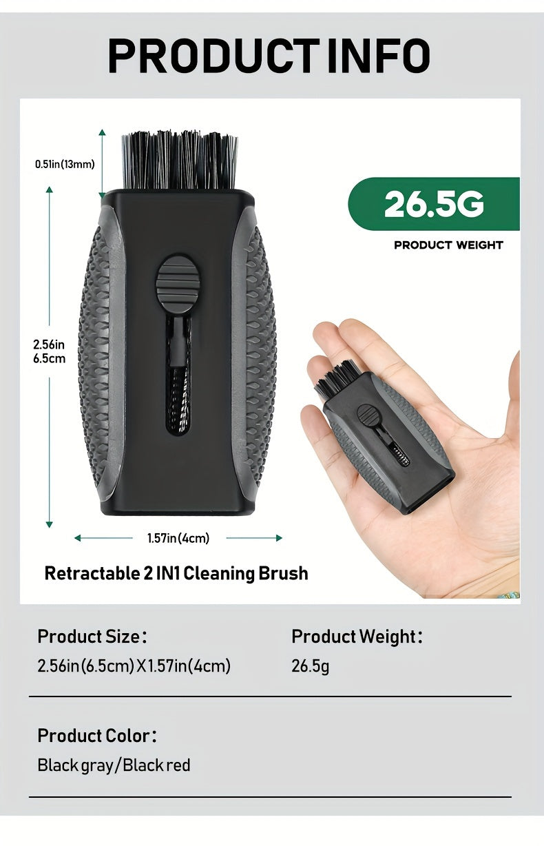 Retractable Pocket Golf Club Cleaning Brush Tool - Wire Brush Club Groove Double Side Cleaner, Golf Accessories