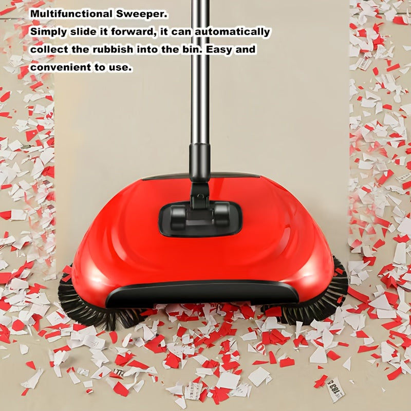 3-in-1 Cordless Push Broom Dustpan & Mop Combo - Lightweight Ergonomic Handle, Durable Plastic for Hardwood Floors & Tile - Space-Saving Multi-Functional Cleaning Tool for Home Use, Modern Aesthetic, Efficient Design