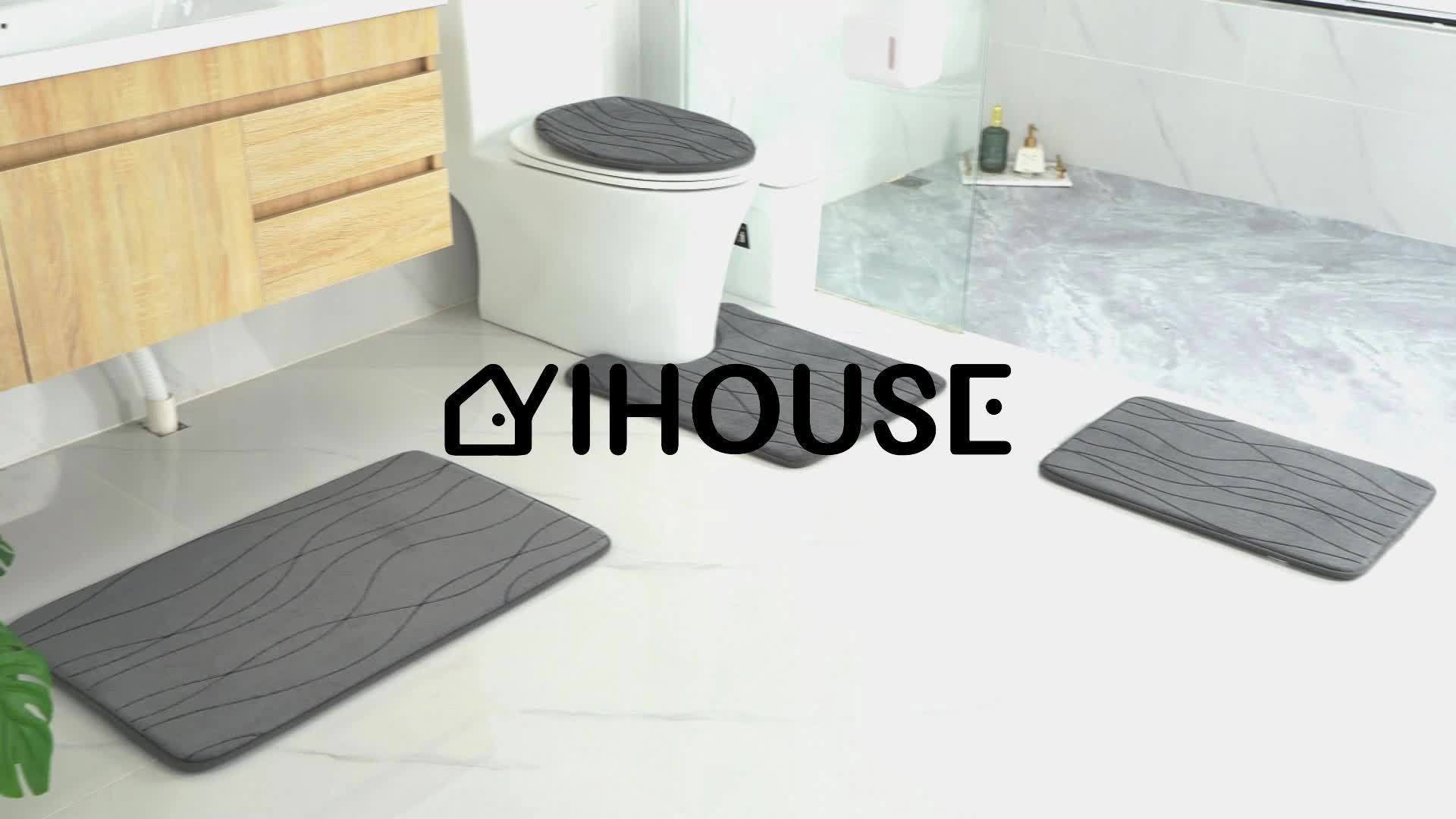 Wave Shape Bath Mat Set, Memory Foam Bathroom Rug Sets, Ultra Absorbent Bath Mat for Bathroom, Tub, Toilet Perfect for Shower Room And Bathroom Accessories- Non-Slip Bath Rugs Machine Washable & Dries Quickly, Bathroom Access