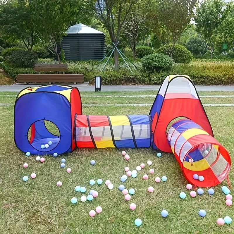 4pcs Colorful Pop-Up Play Tent & Tunnel Set for Youngsters - Non-Toxic, Easy Assembly, Indoor/Outdoor Funhouse with Storage Bag - Ideal Birthday Gift for Boys & Girls, Youngsters-Friendly, Red & Blue, Kid Toys