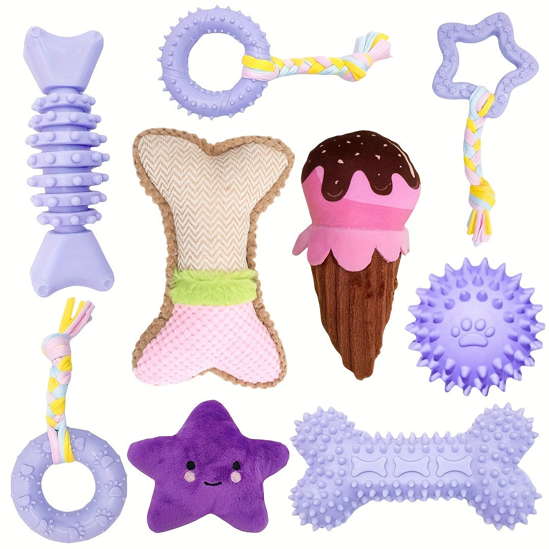 6pcs Puppy Teething Toys for Small Dogs - Cute Soft Rubber Chew Set with Rope, Interactive Bone Toys for Dental Health & Play