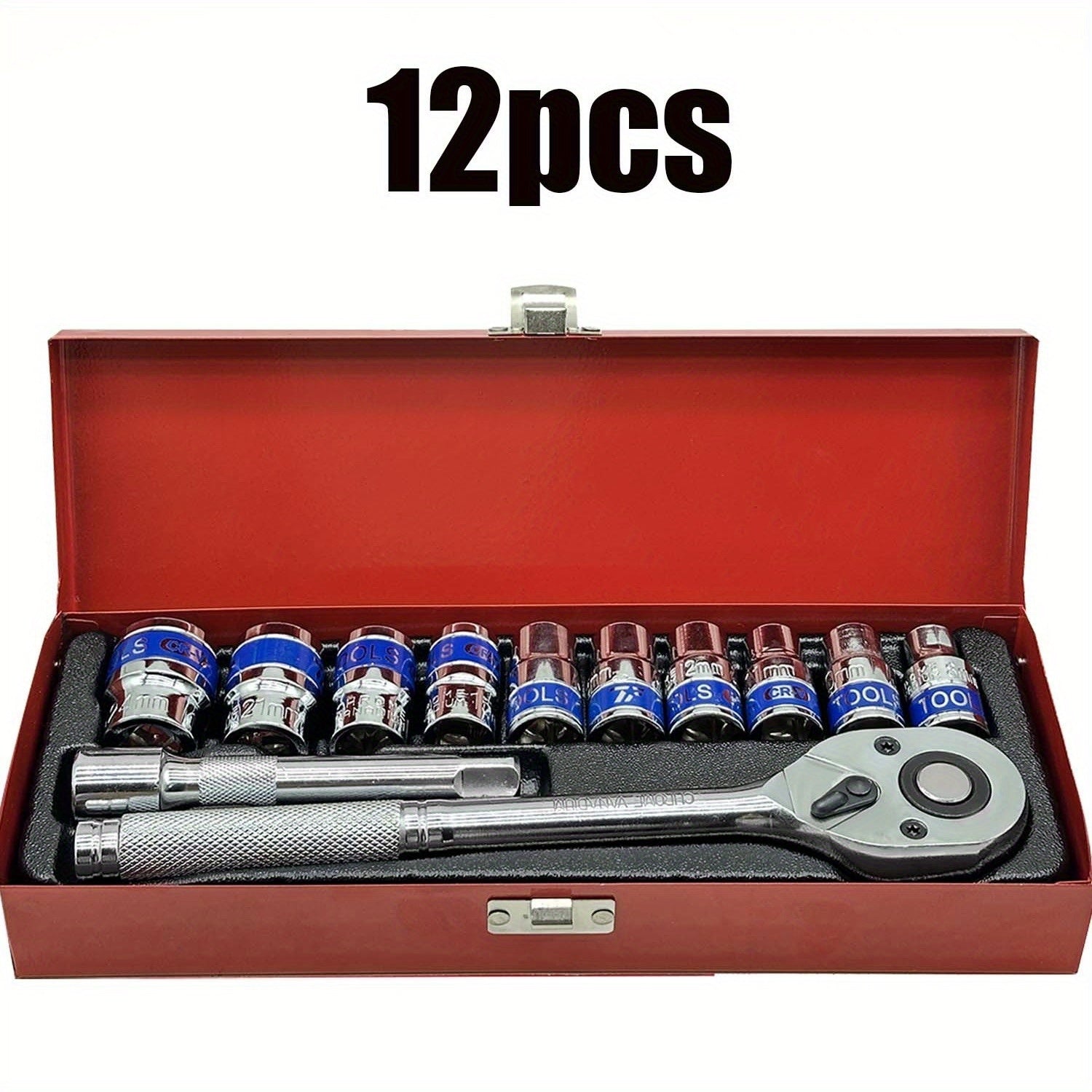 12/24pcs Socket Set, Wrench Set, Ratchet Wrenches Set with CR-V Sockets Metric & Extension Bar for Automotive Repair & Home Use, Ratchet Set with Hard Storage Case