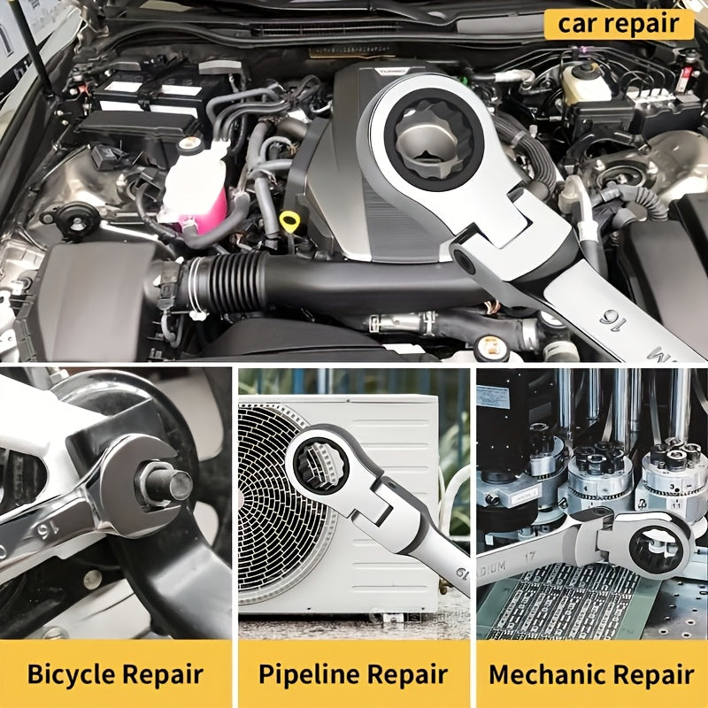 1pc/12pcs Ratchet Wrench Set | Dual-Use Flexible Head, Chrome Vanadium Steel, Automotive Manual Tools