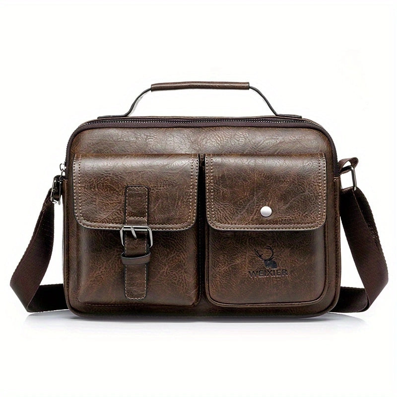 WEIXIER Men's Business Crossbody Bag with Adjustable Strap, Golden-Tone Hardware