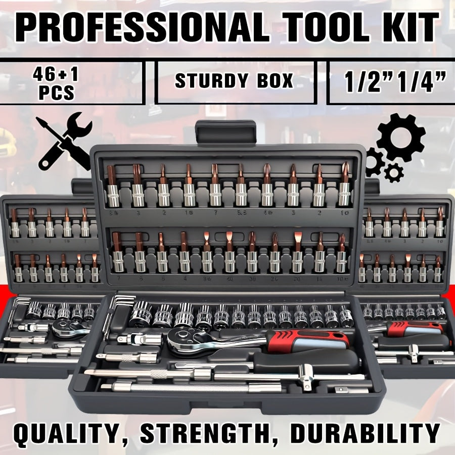 Premium 46pcs Professional Tool Kit, Car/bike Repair Tool Set with 1/4-inch Drive Depth