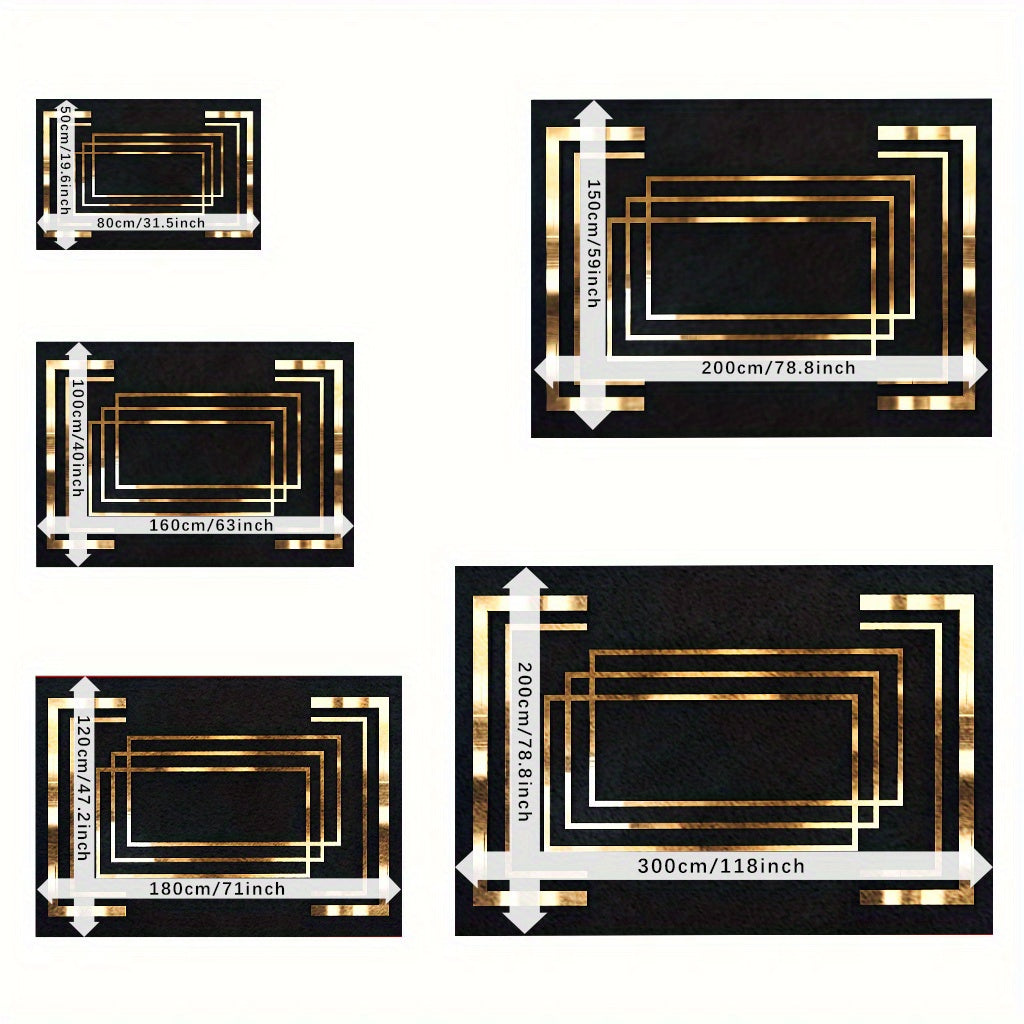 Luxurious Velvet 850g/m² Extra Large Area Mat - Modern Geometric Design with Golden Accents, Soft & Durable Polyester, Machine Washable & Non-Slip Backing, Perfect for Living Room, Bedroom, Office, or Game Room, Rugs for Liv
