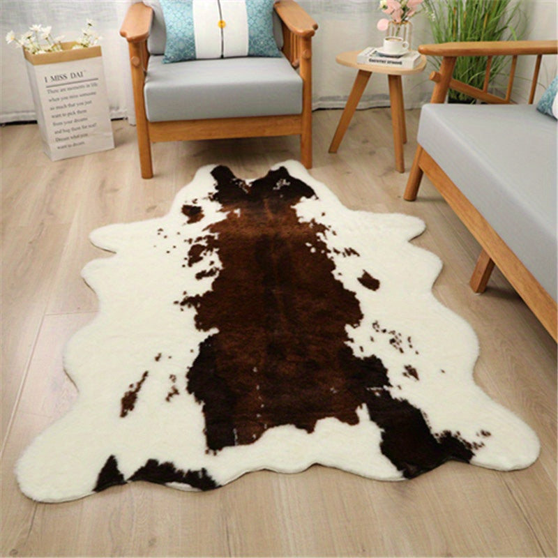 Washable Low-Pile Faux Cowhide Rug - 1pc Durable Western Style Animal Print Carpet for Bedroom and Living Room Decor - Home and Room Decor