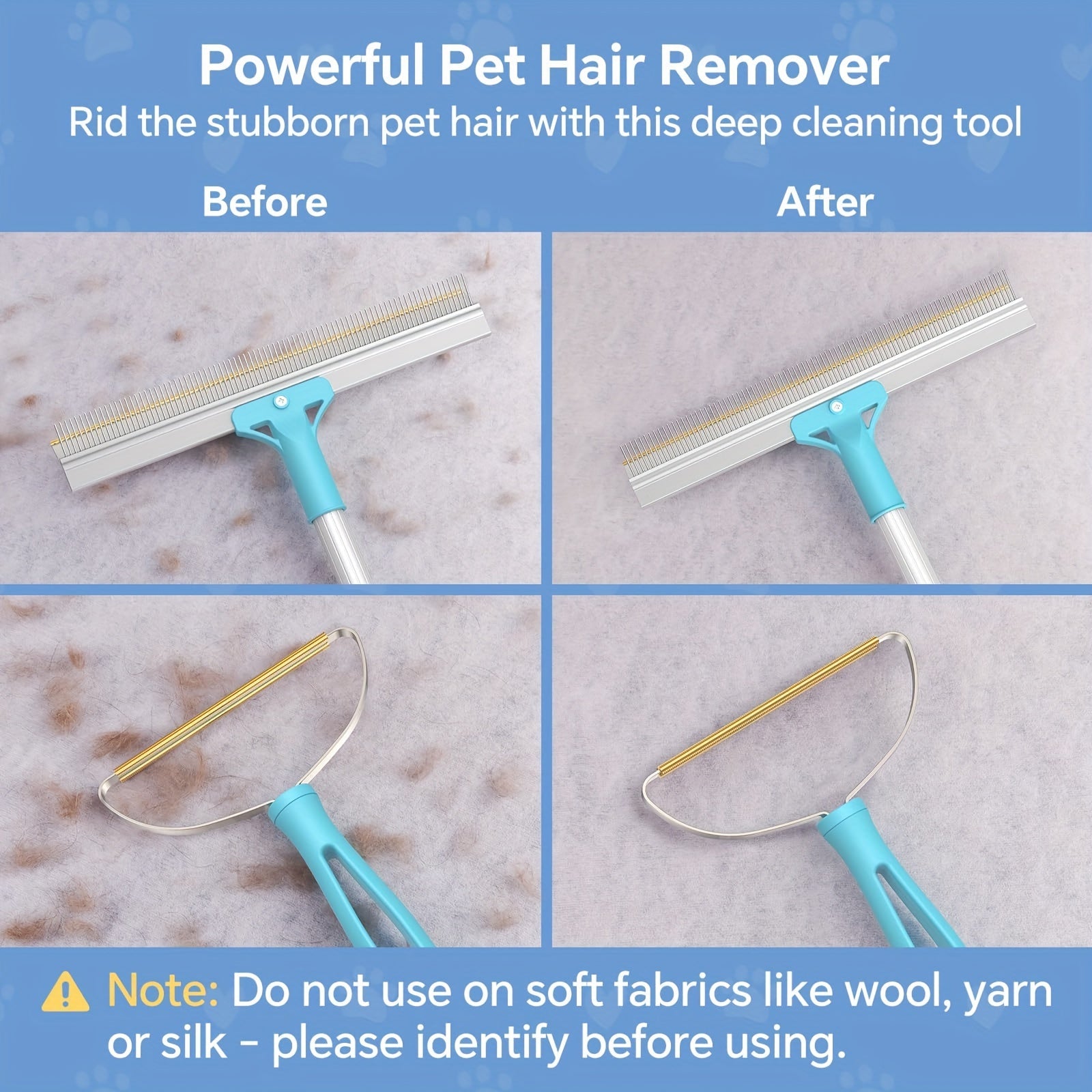 2 Pack Pet Hair Remover Bundle - Ajustable Longth Large Carpet Rake & Portable Scraper, Reusable Lint Remover Brush For Embedded For Removal From Hight/ Low Pile Rugs Stairs Carpet Dog Cat Hair Remover