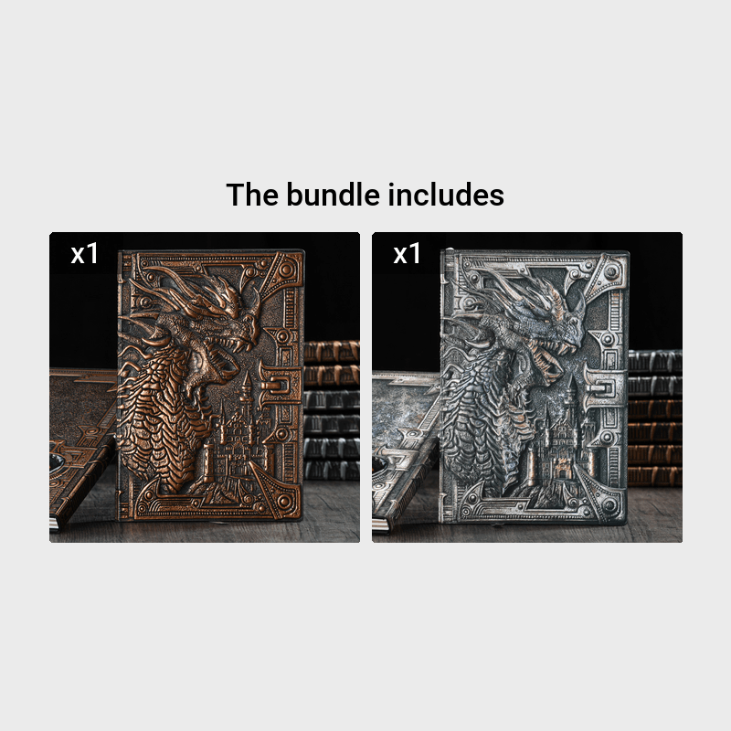 AOXUNDIY Embossed Dragon Journal Notebook, Animal Theme Plain Ruling Writing Pad with 3D Metal Dinosaur Design, Dinosaur Room Decor