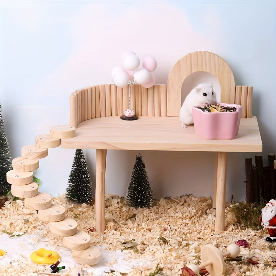 [With Ladders Wooden Hamster Platform] Premium Wooden Hamster Platform With Ladders And Chew Toys - Ideal Climbing Accessories For Hamsters, Mice, Gerbils