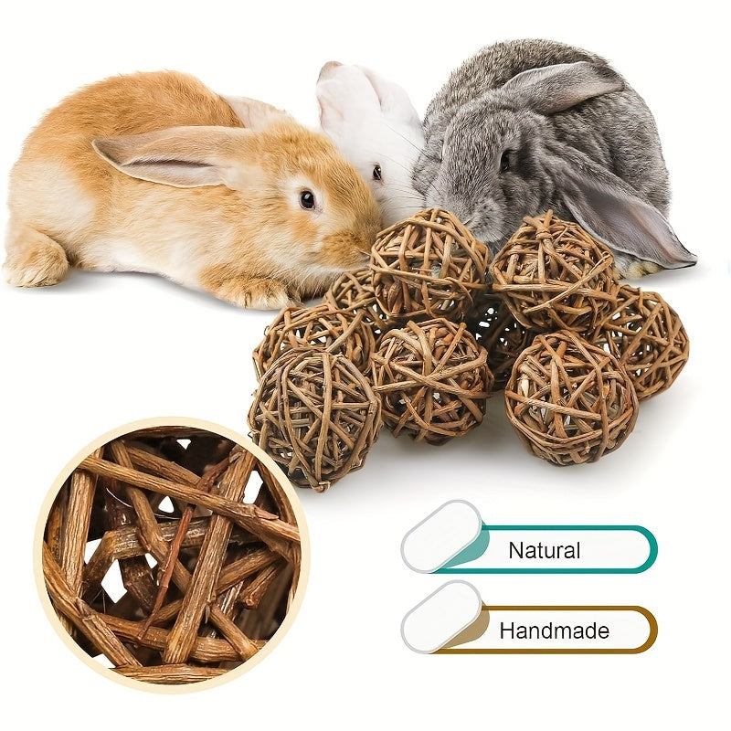 8 PCS Natural Rattan Willow Branch Ball Toys for Small Animals - Chewable Activity Toy for Rabbits, Guinea Pigs, Chinchillas, Hamsters, Gerbils, and Parrots
