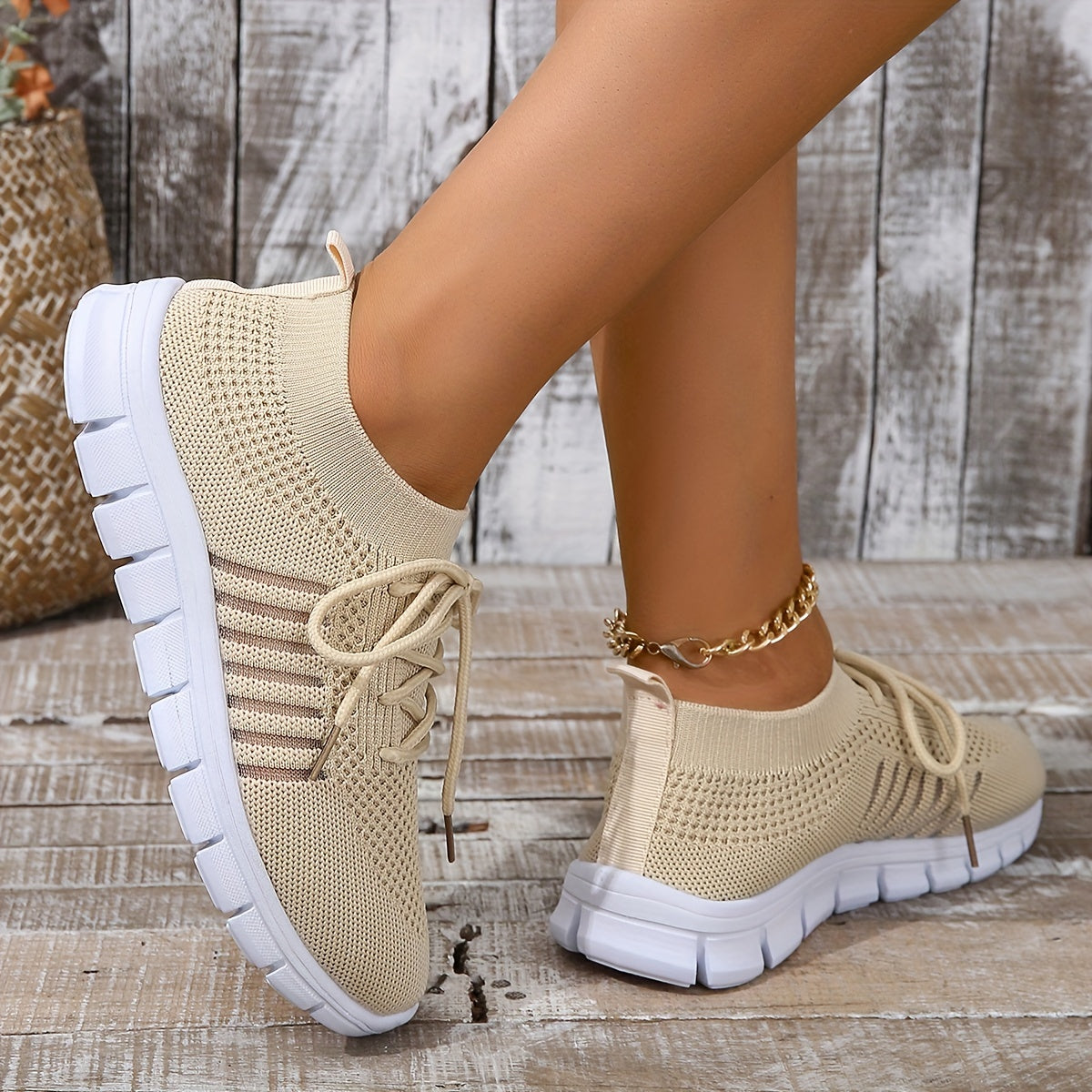 Women's Knitted Sports Shoes, Breathable & Lightweight Low Top Running Sneakers, Casual Outdoor Gym Jogging Trainers Plus Size