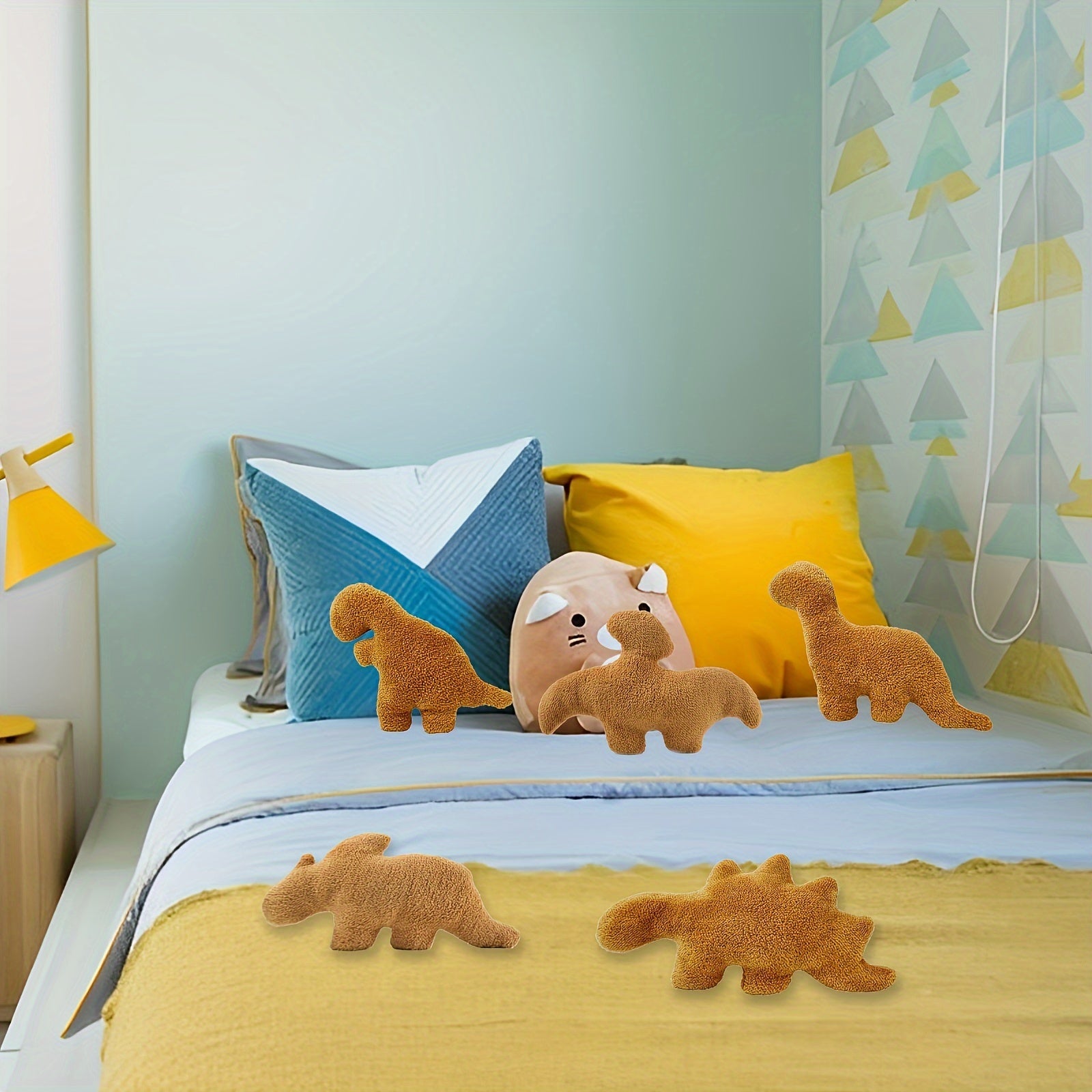 5pcs Realistic Dinosaur Shaped Chicken Block Plush Dolls - Soft Polyester Stuffed Toys with Fun Fried Chicken Block Design - Perfect Gifts for Boys and Girls