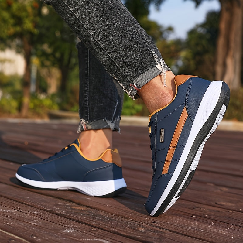 VanWeir Lightweight Men'S Shoes - Navy Blue & White, Stable Lace-Up Sneakers with MD/TPR Sole, Breathable Fabric Lining for Outdoor Sports, Hiking & Casual Wear