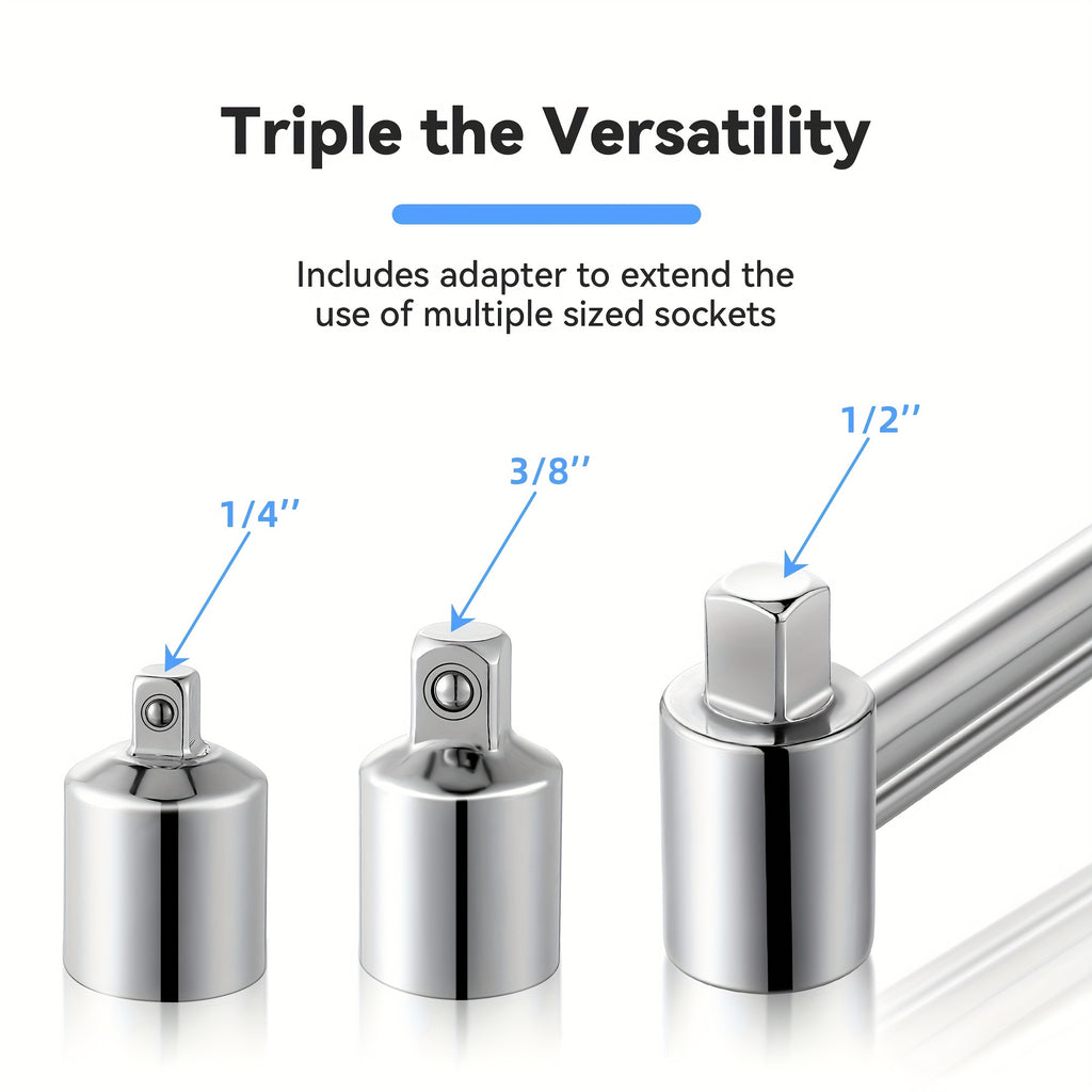 Triple Drive Beam Torque Wrench, 1/2'' Torque Wrench With 1/4'' And 3/8'' Socket Adapter Compatible With SAE And MM Bicycle And Automotive