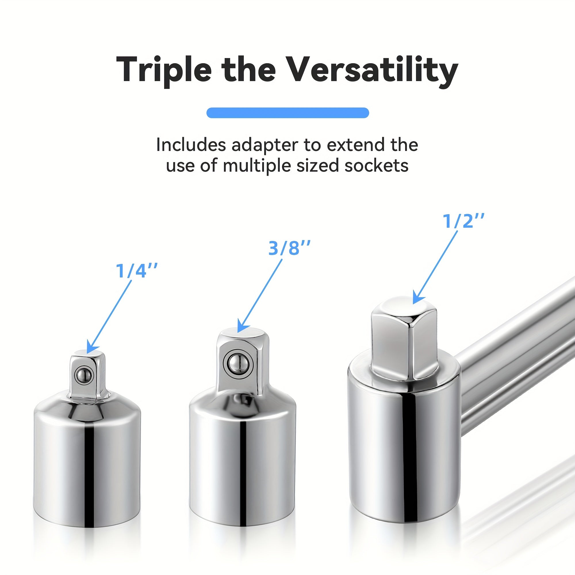 Triple Drive Beam Torque Wrench, 1/2'' Torque Wrench With 1/4'' And 3/8'' Socket Adapter Compatible With SAE And MM Bicycle And Automotive