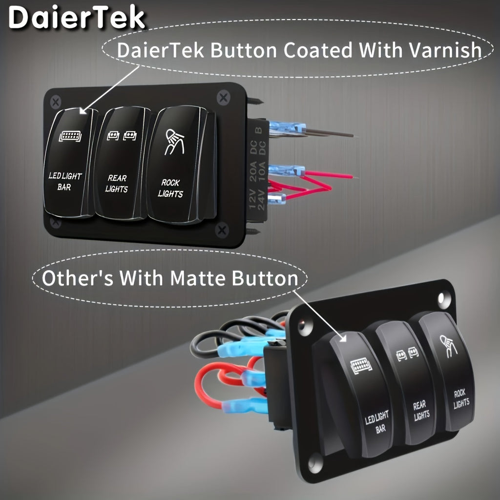 12V 3-Gang Rocker Switch Panel with LED Light Bar Switch -