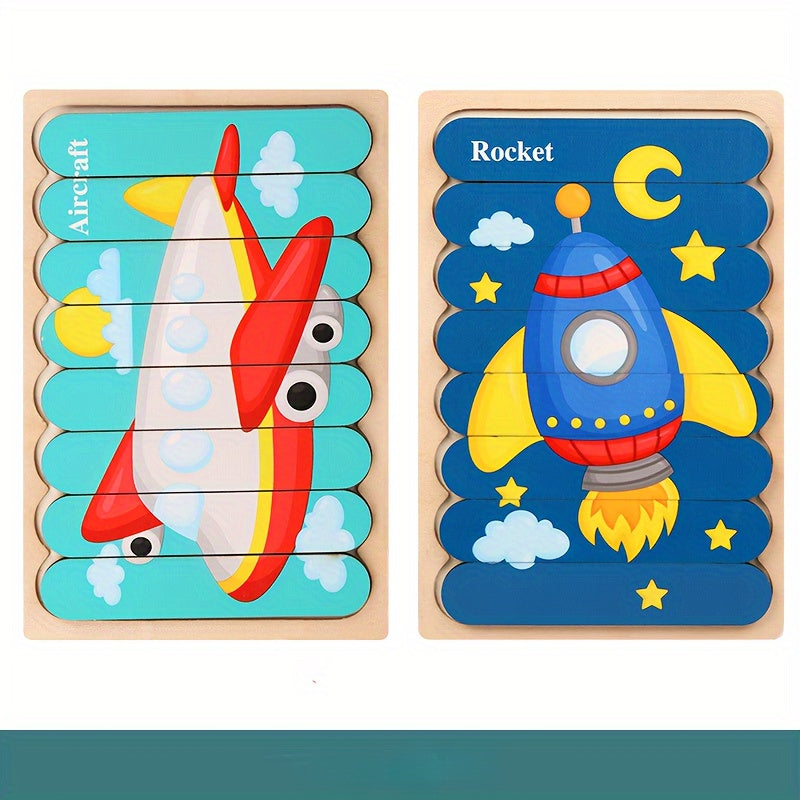 Double Sided Wooden 3D Puzzles: Educational Toys for Kids to Learn And Have Fun, Christmas And Halloween Gift!