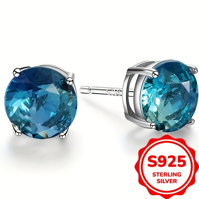 Sterling Silver Earrings, 925 - Boho Style Round Cubic Zirconia Earrings
