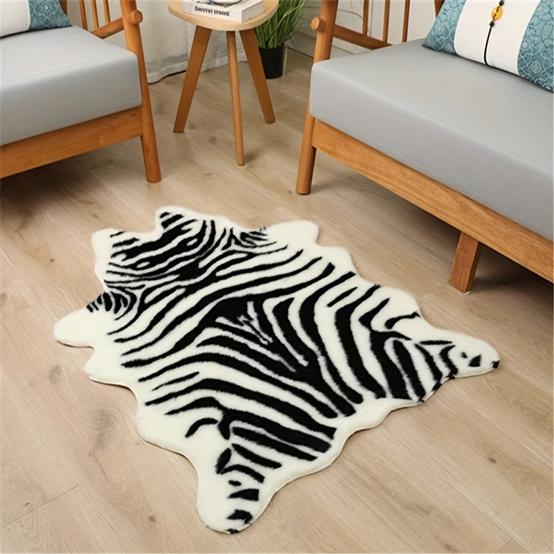 Washable Low-Pile Faux Cowhide Rug - 1pc Durable Western Style Animal Print Carpet for Bedroom and Living Room Decor - Home and Room Decor