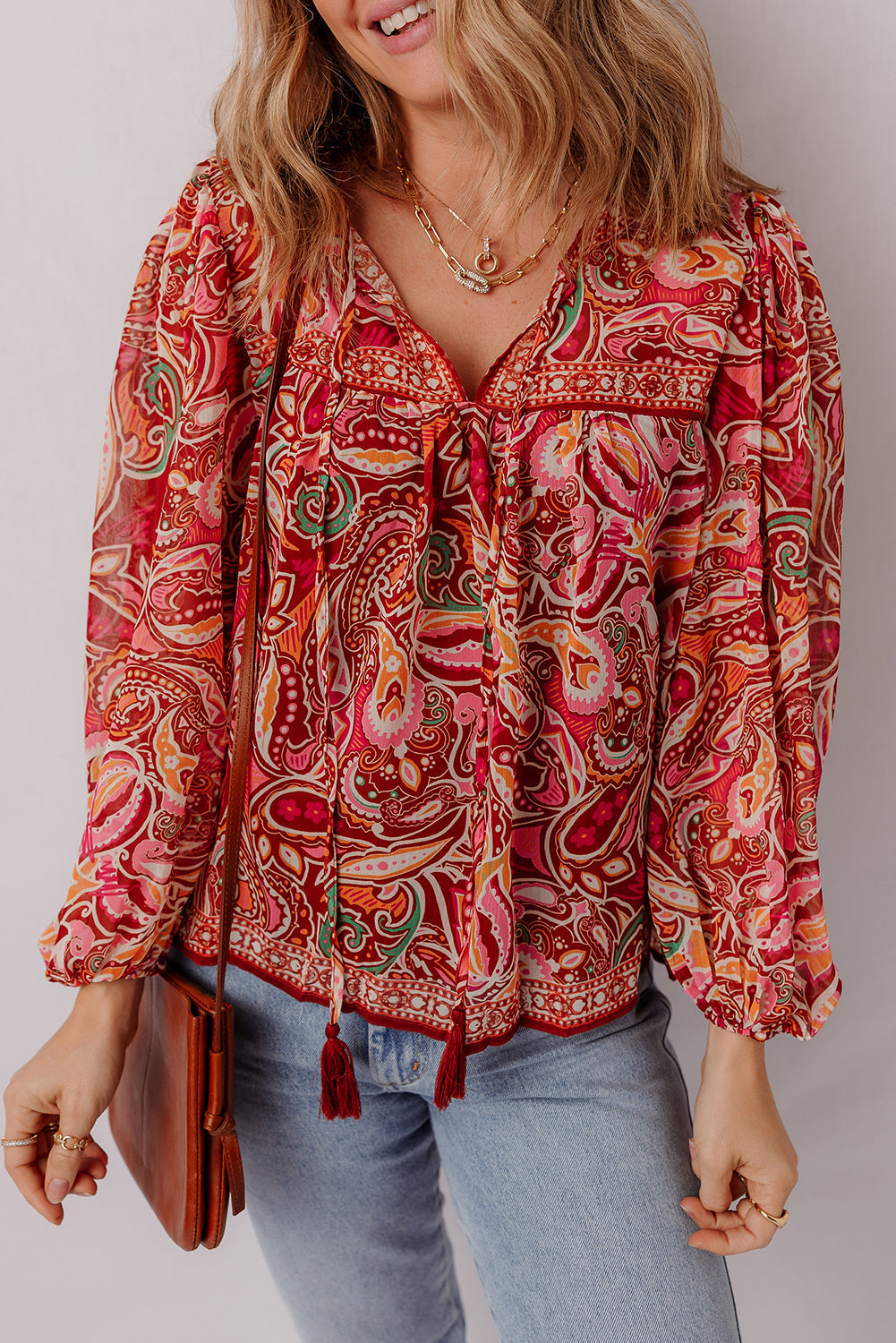 Red Paisley Boho Blouse FB