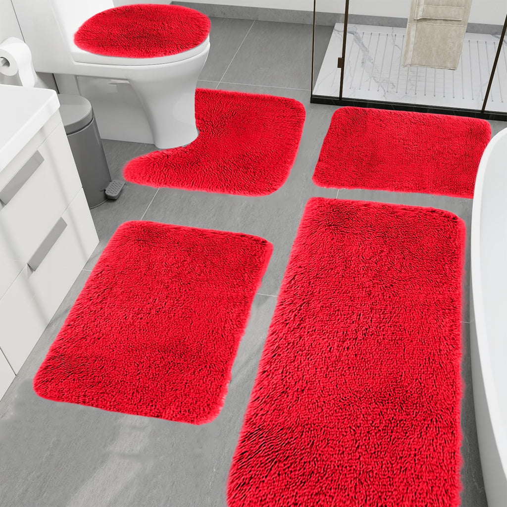 [Thick Bathroom Mats For Home] Thick Non-Slip Bathroom Rugs Sets 5pcs With Toilet Cover Bath Rug Set Bathroom Mats For Home Hotel Bathroom Bathroom Bath Mat Set Home Kitchen Bathroom Decoration
