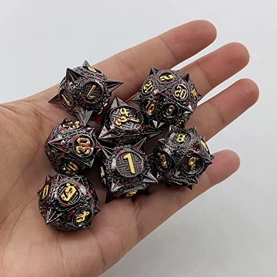 Sharp Metal Meteor Dice Set - Large & Bold Gaming Dice for Dungeons & Dragons - Solid, Weighted, and Aesthetically Pleasing - Complete with D20, D12, D10, D8, D6, D4